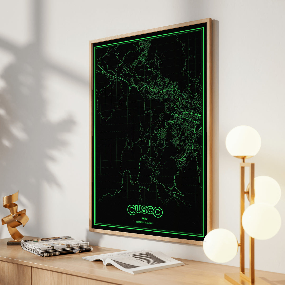 Cusco Phosphor Map Poster - Phosphor Green