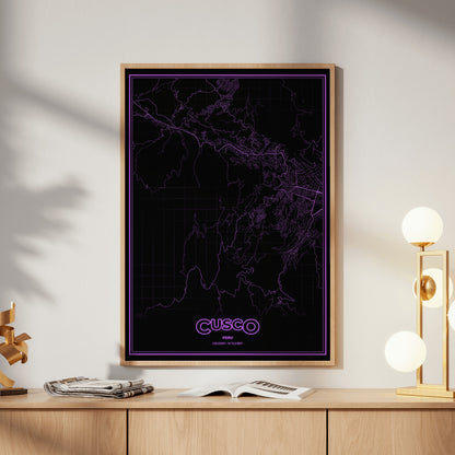 Cusco Phosphor Map Poster - EGA Violet