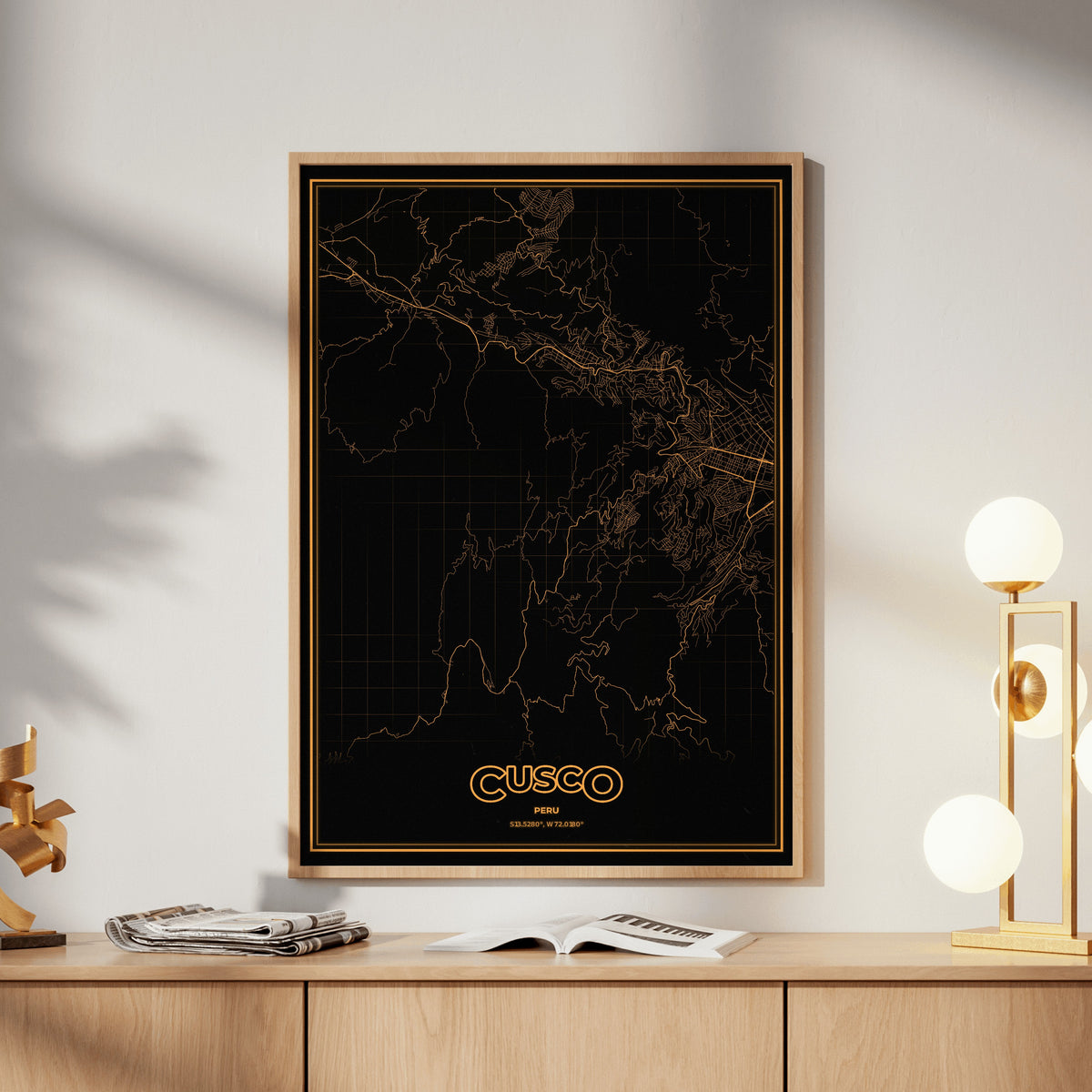 Cusco Phosphor Map Poster - Amber CRT