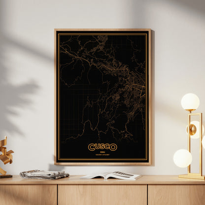 Cusco Phosphor Map Poster - Amber CRT
