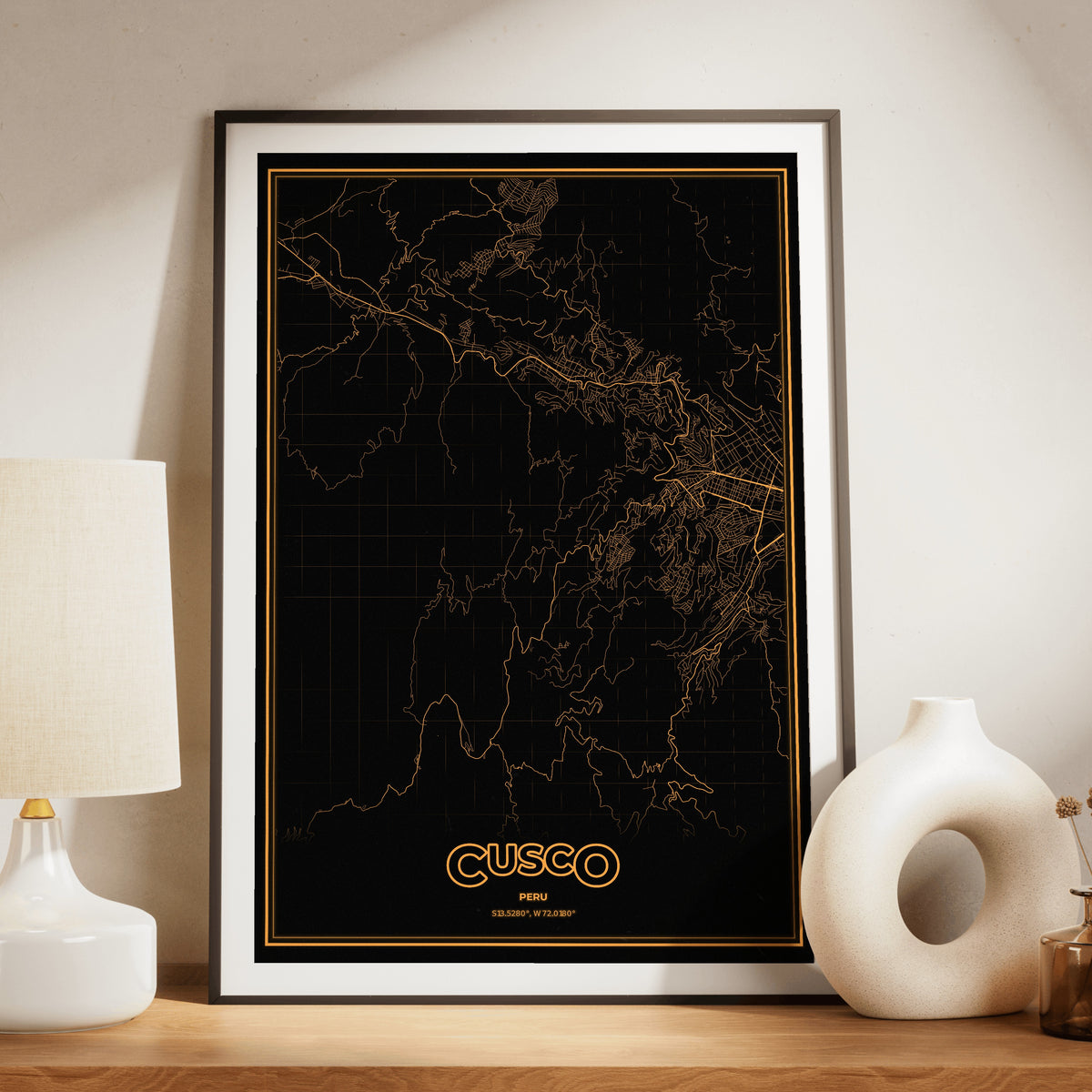 Cusco Phosphor Map Poster - Amber CRT