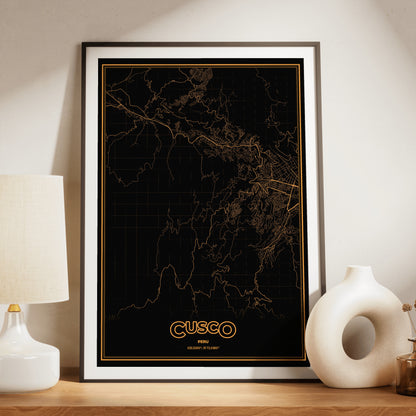 Cusco Phosphor Map Poster - Amber CRT