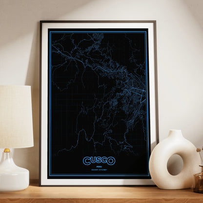 Cusco Phosphor Map Poster - IBM Blue