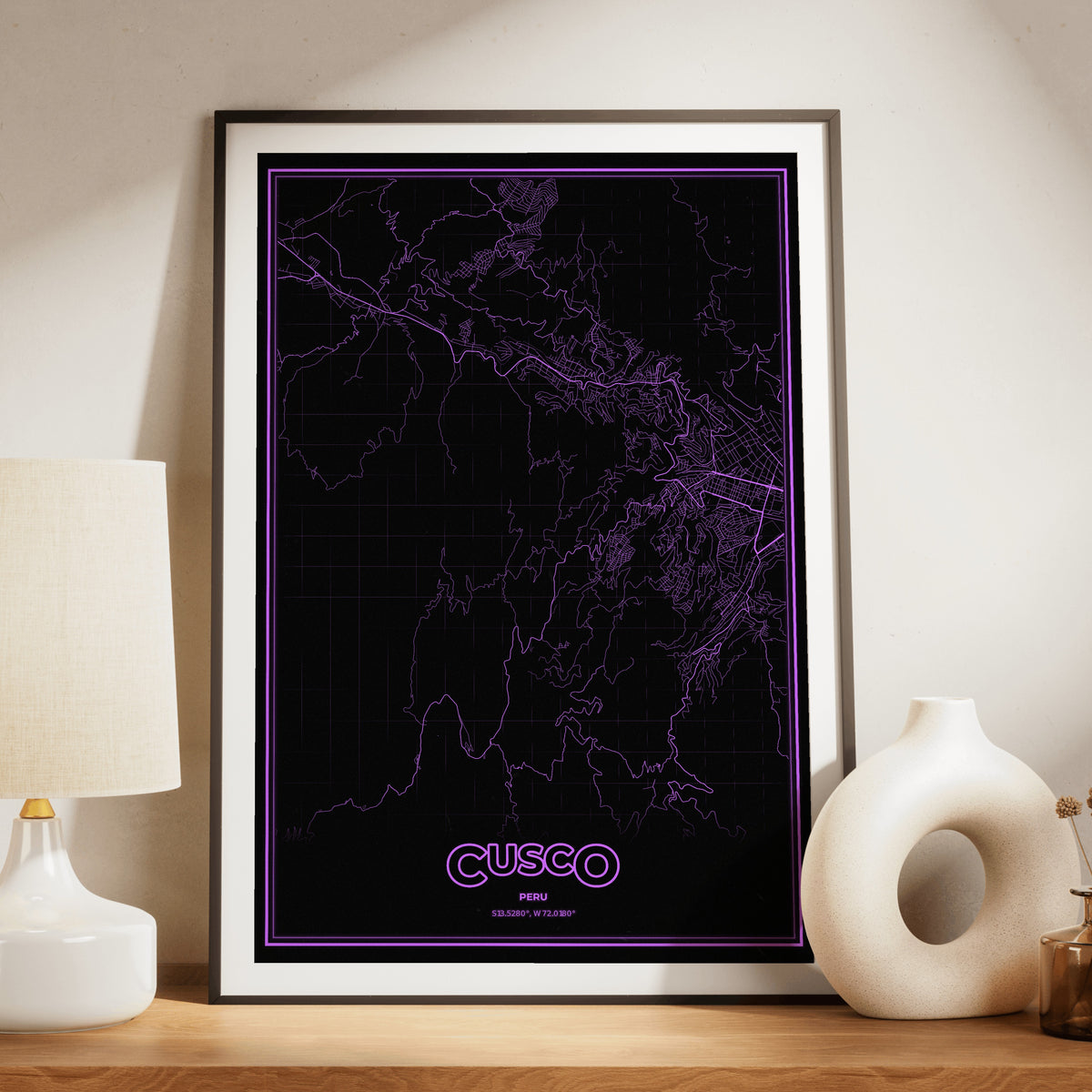 Cusco Phosphor Map Poster - EGA Violet