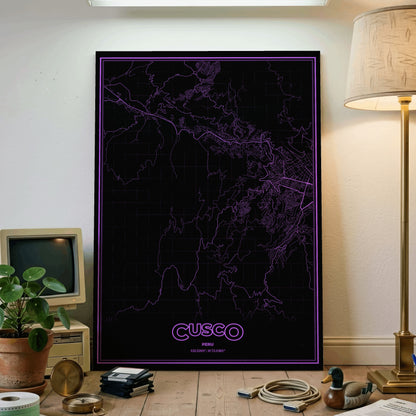 Cusco Phosphor Map Poster - EGA Violet