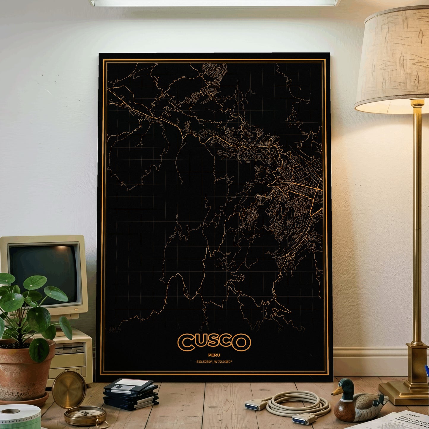Cusco Phosphor Map Poster - Amber CRT