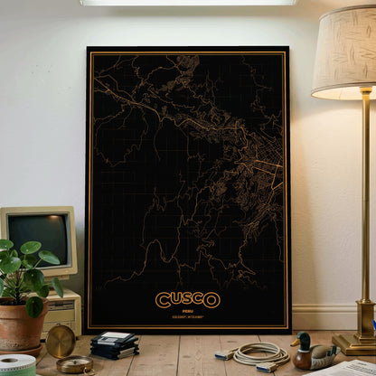 Cusco Phosphor Map Poster - Amber CRT