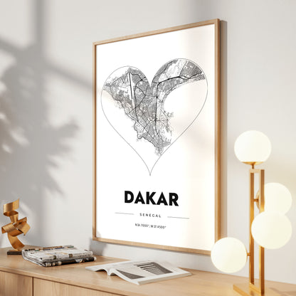 Dakar Heart Map Poster