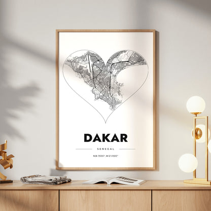 Dakar Heart Map Poster