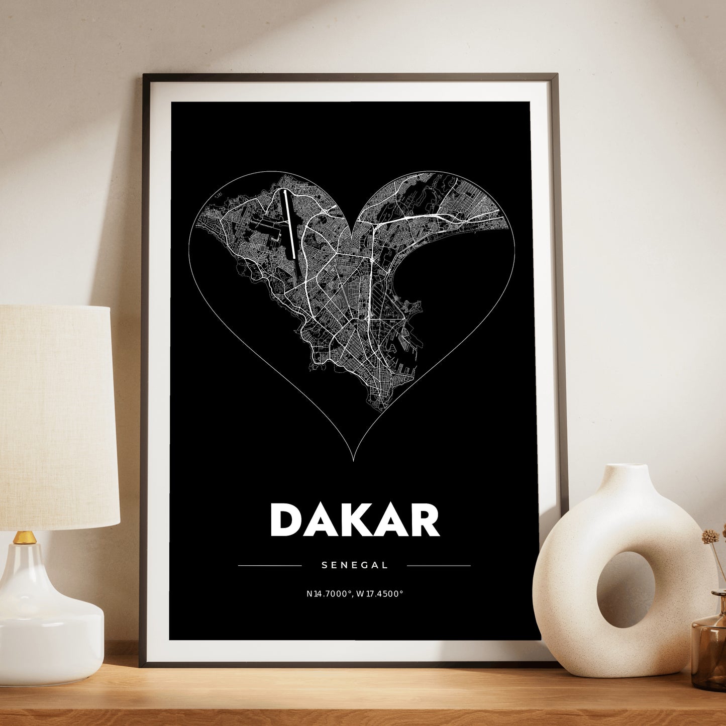 Dakar Heart Map Poster