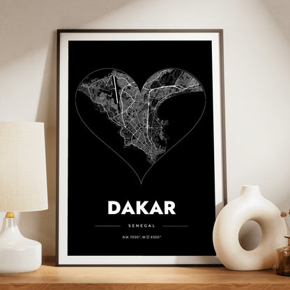 Dakar Heart Map Poster