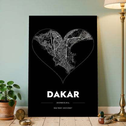 Dakar Heart Map Poster