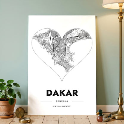 Dakar Heart Map Poster