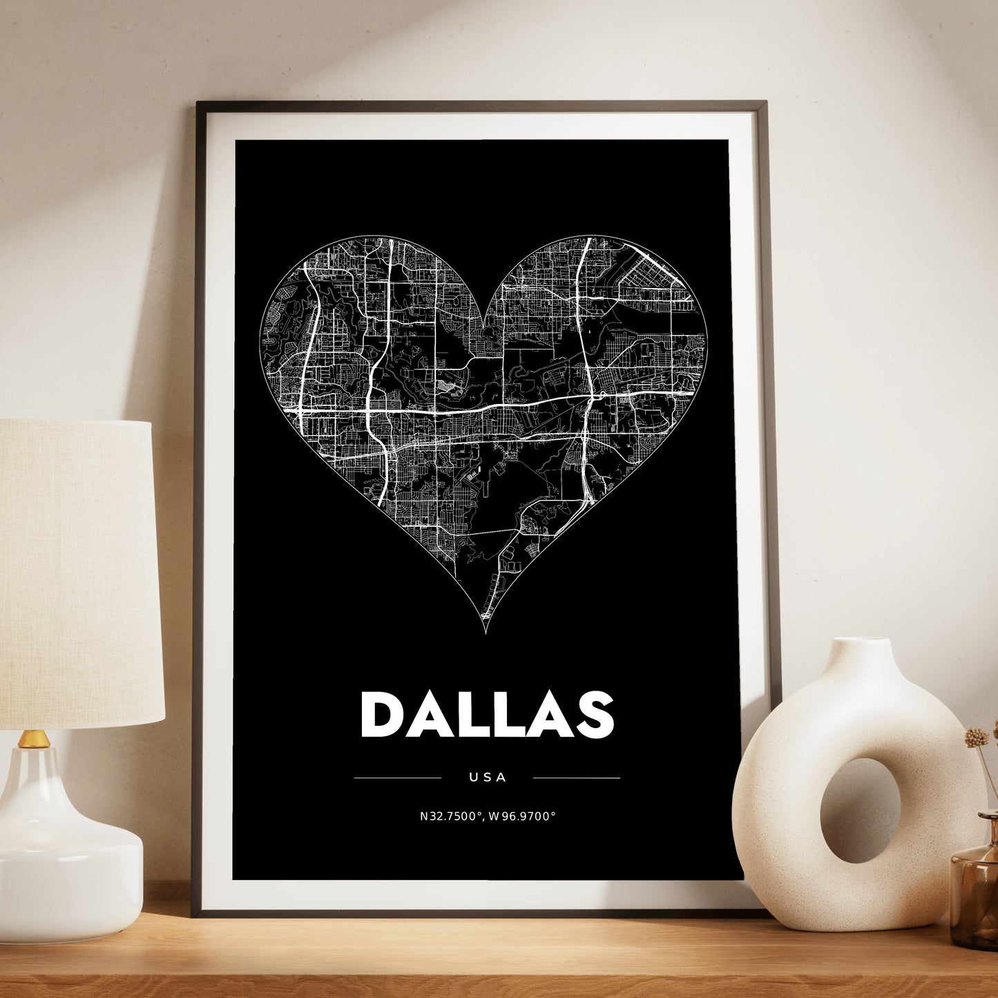 Dallas Heart Map Poster