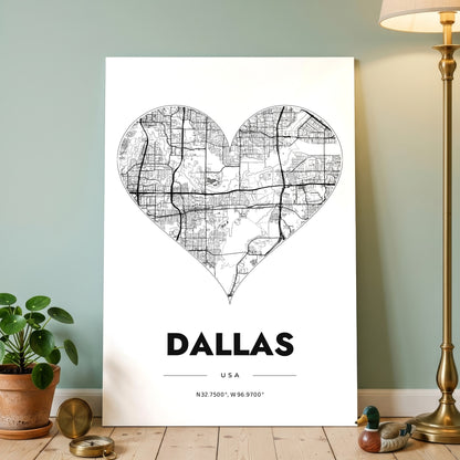 Dallas Heart Map Poster