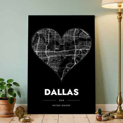 Dallas Heart Map Poster