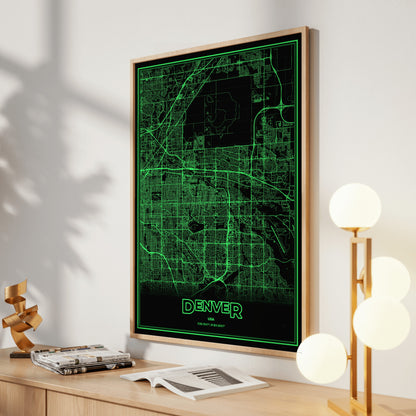 Denver Phosphor Map Poster - Phosphor Green