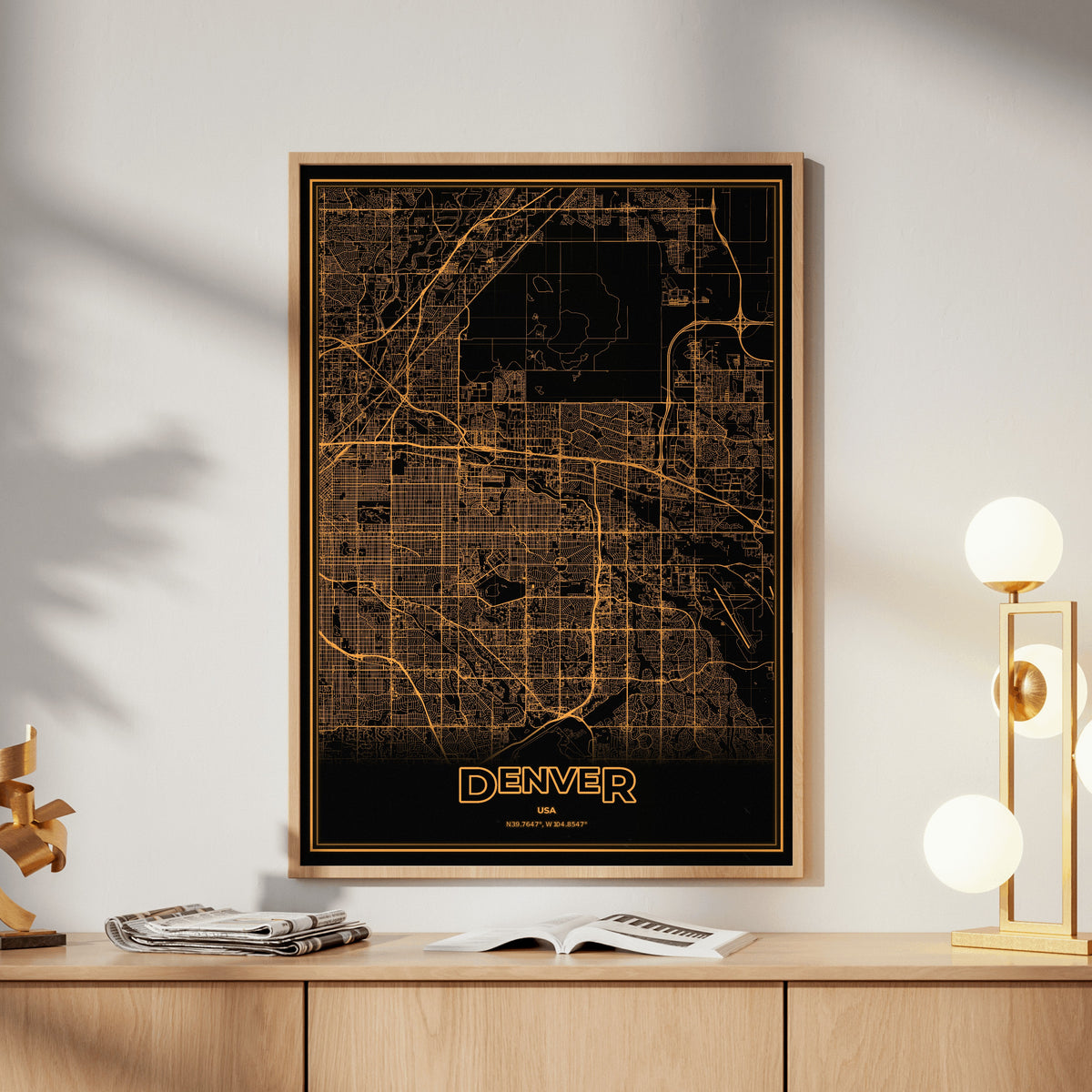 Denver Phosphor Map Poster - Amber CRT