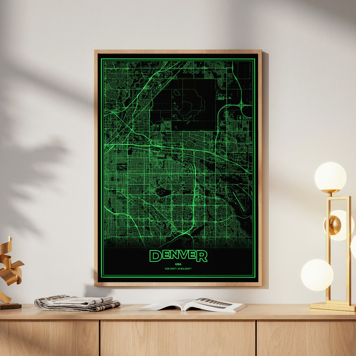 Denver Phosphor Map Poster - Phosphor Green