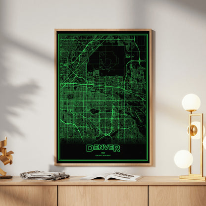 Denver Phosphor Map Poster - Phosphor Green