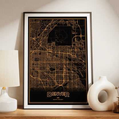 Denver Phosphor Map Poster - Amber CRT