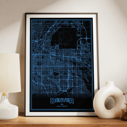 Denver Phosphor Map Poster - IBM Blue
