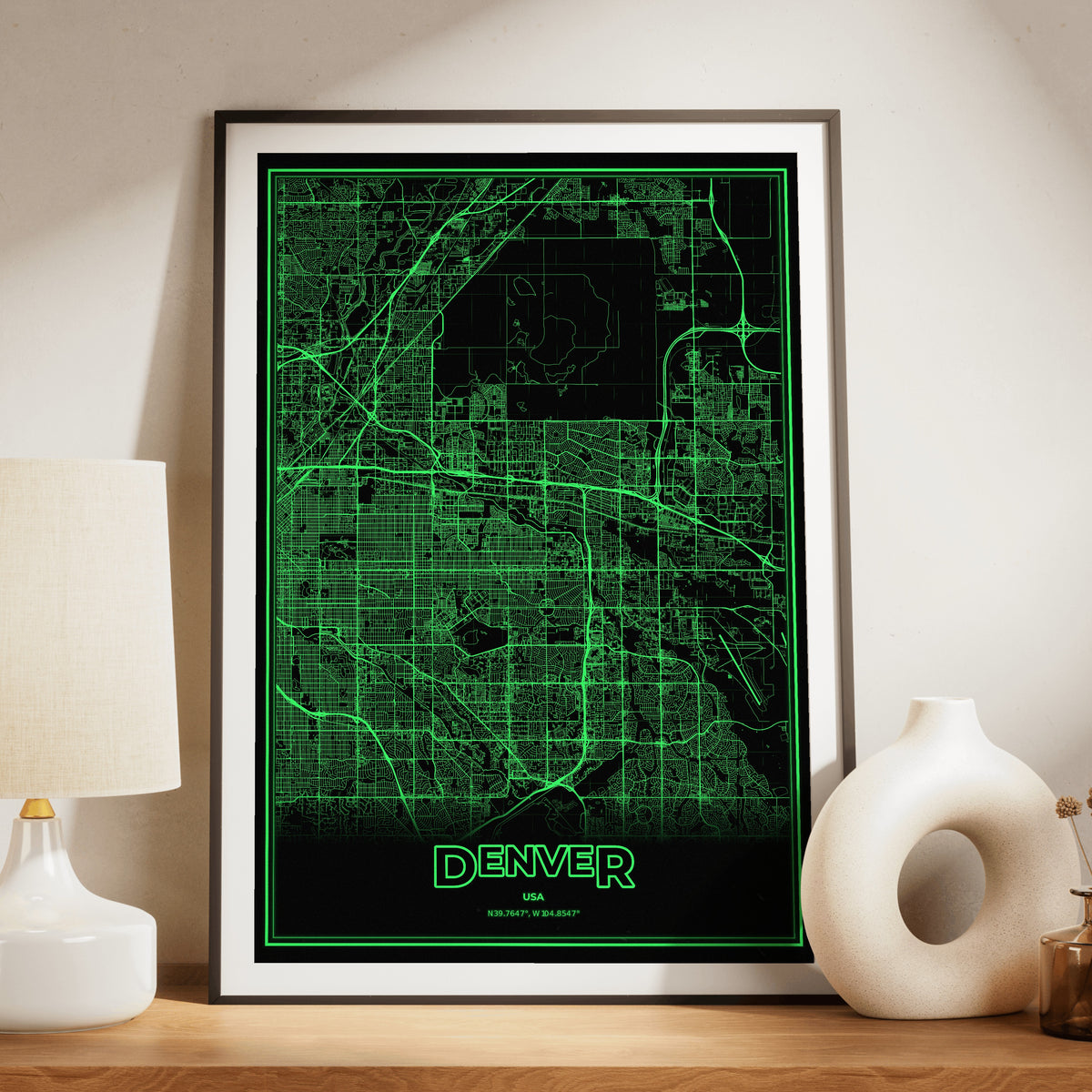 Denver Phosphor Map Poster - Phosphor Green