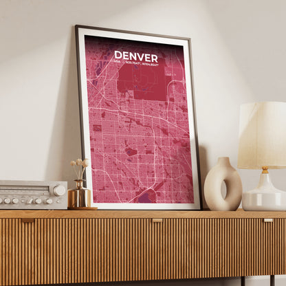 Denver Scarlet Map Poster
