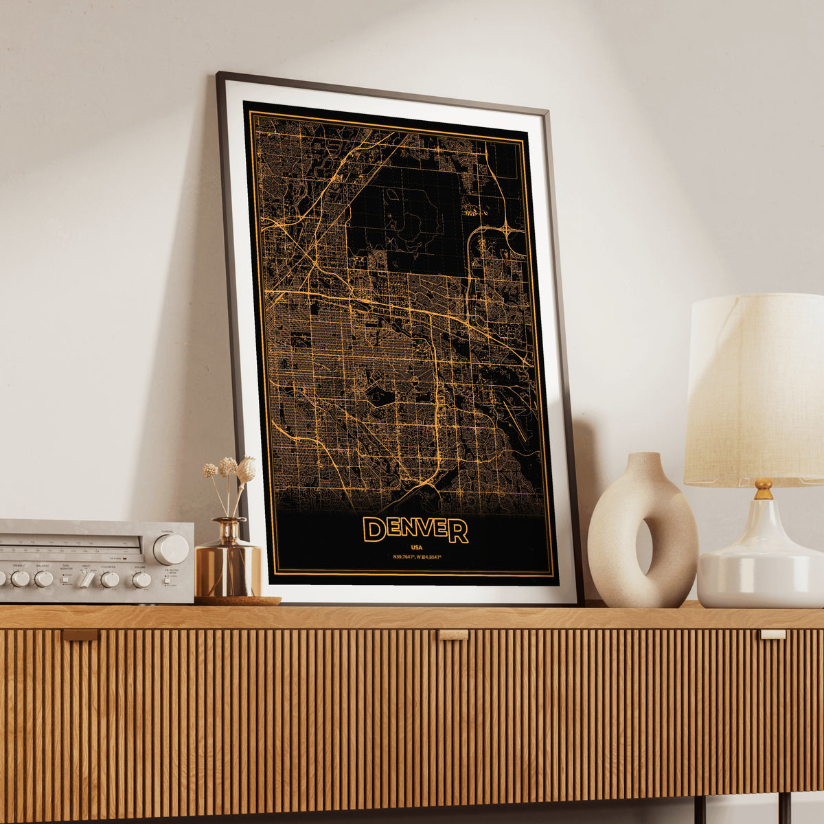 Denver Phosphor Map Poster - Amber CRT