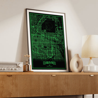 Denver Phosphor Map Poster - Phosphor Green