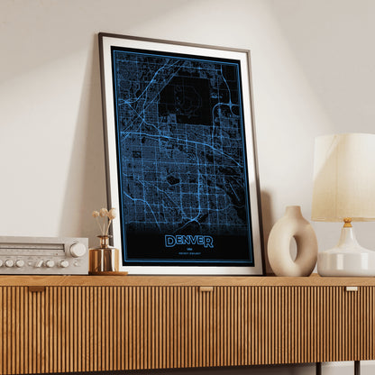 Denver Phosphor Map Poster - IBM Blue