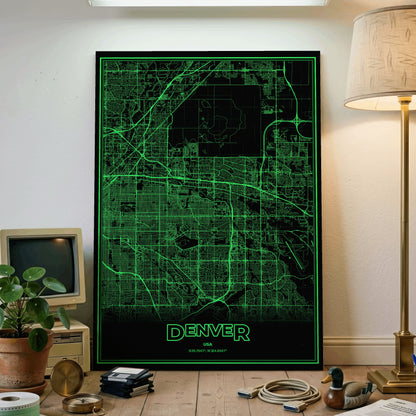 Denver Phosphor Map Poster - Phosphor Green