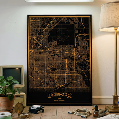 Denver Phosphor Map Poster - Amber CRT