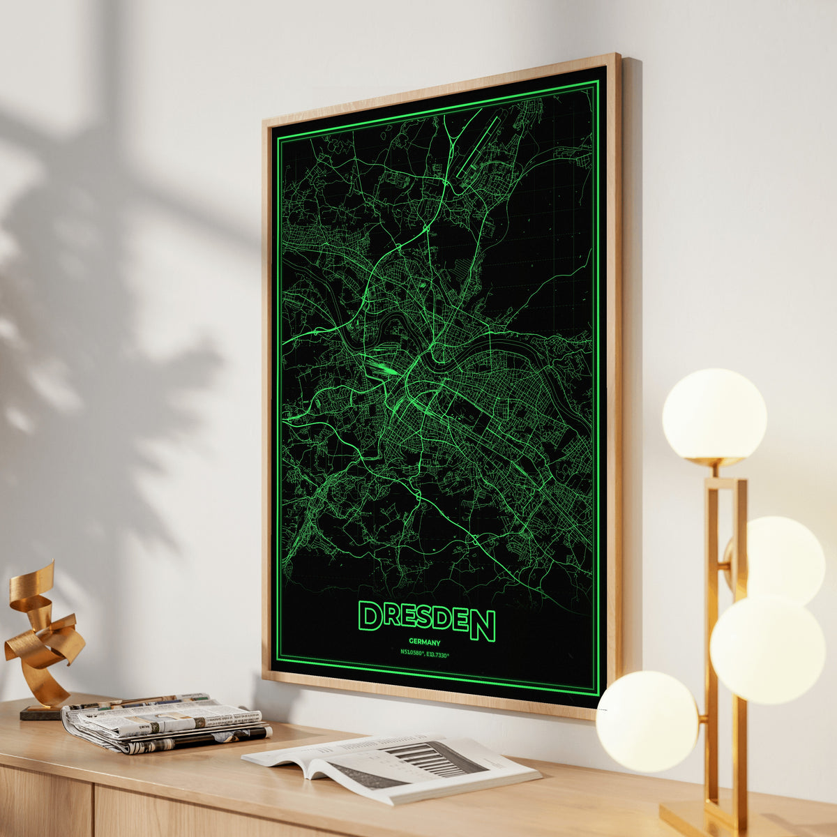Dresden Phosphor Map Poster - Phosphor Green