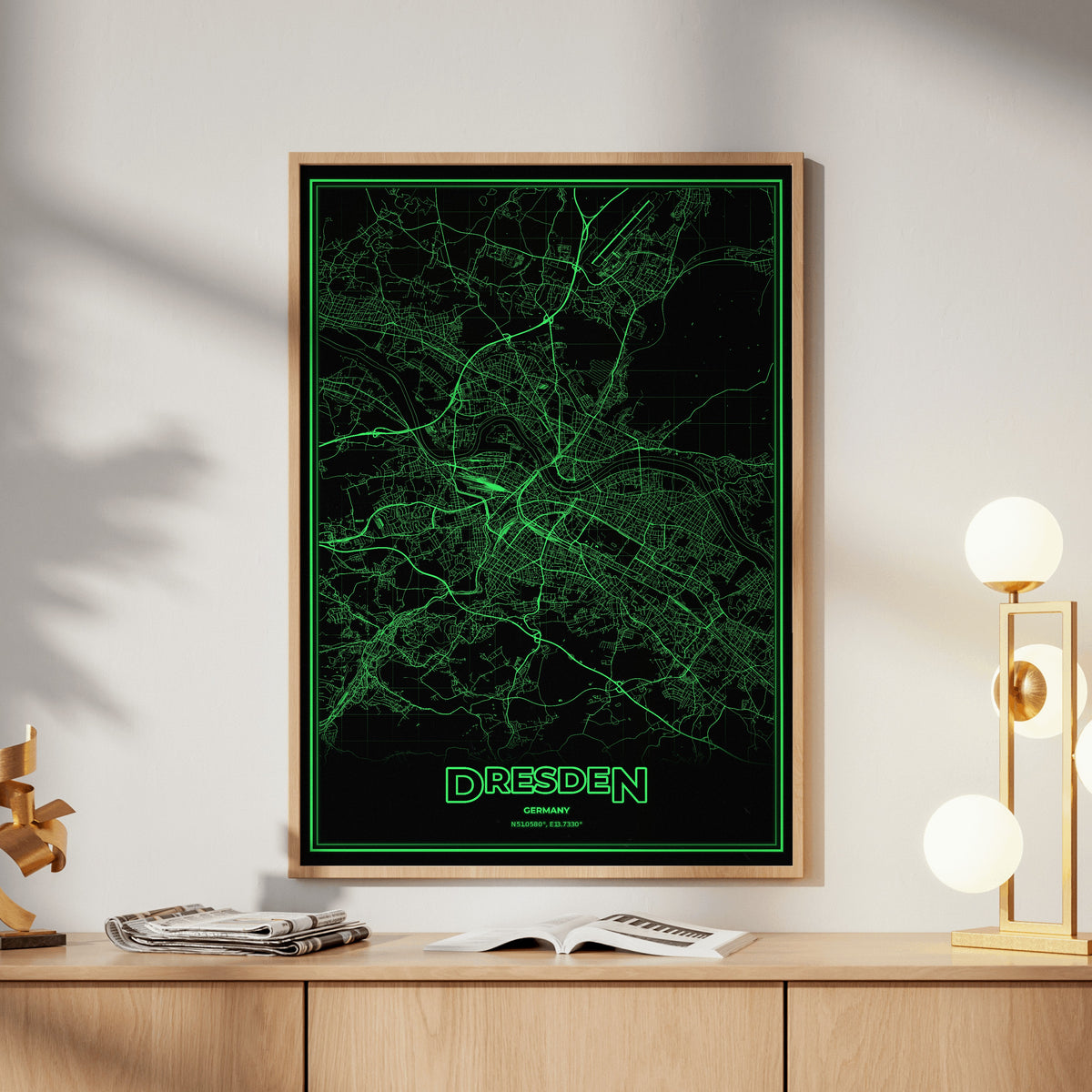 Dresden Phosphor Map Poster - Phosphor Green
