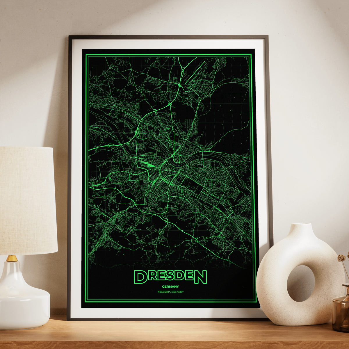 Dresden Phosphor Map Poster - Phosphor Green