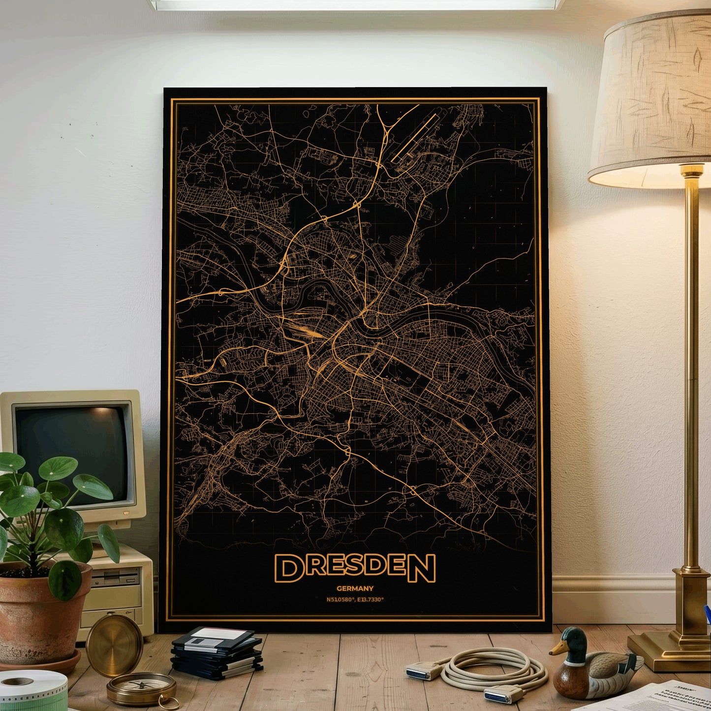 Dresden Phosphor Map Poster - Amber CRT