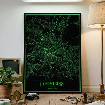 Dresden Phosphor Map Poster - Phosphor Green