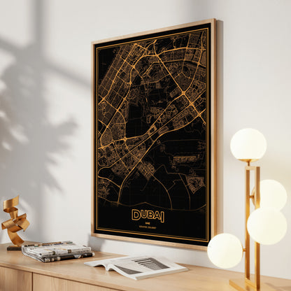 Dubai Phosphor Map Poster - Amber CRT