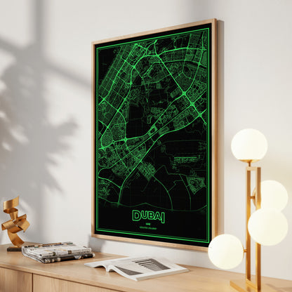 Dubai Phosphor Map Poster - Phosphor Green