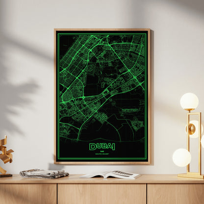 Dubai Phosphor Map Poster - Phosphor Green