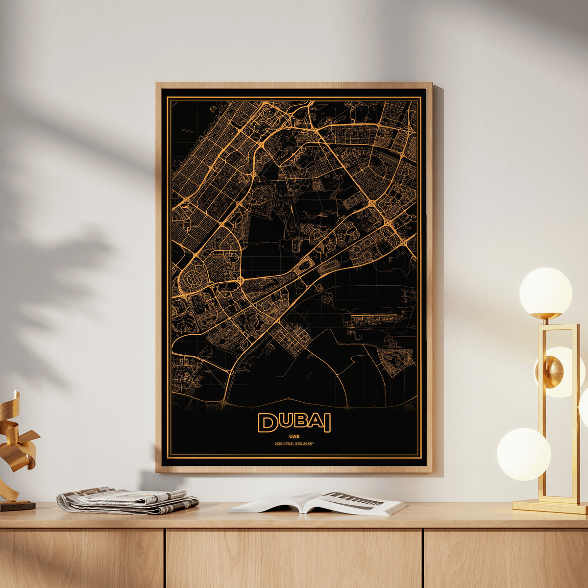 Dubai Phosphor Map Poster - Amber CRT