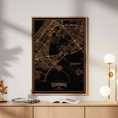 Dubai Phosphor Map Poster - Amber CRT