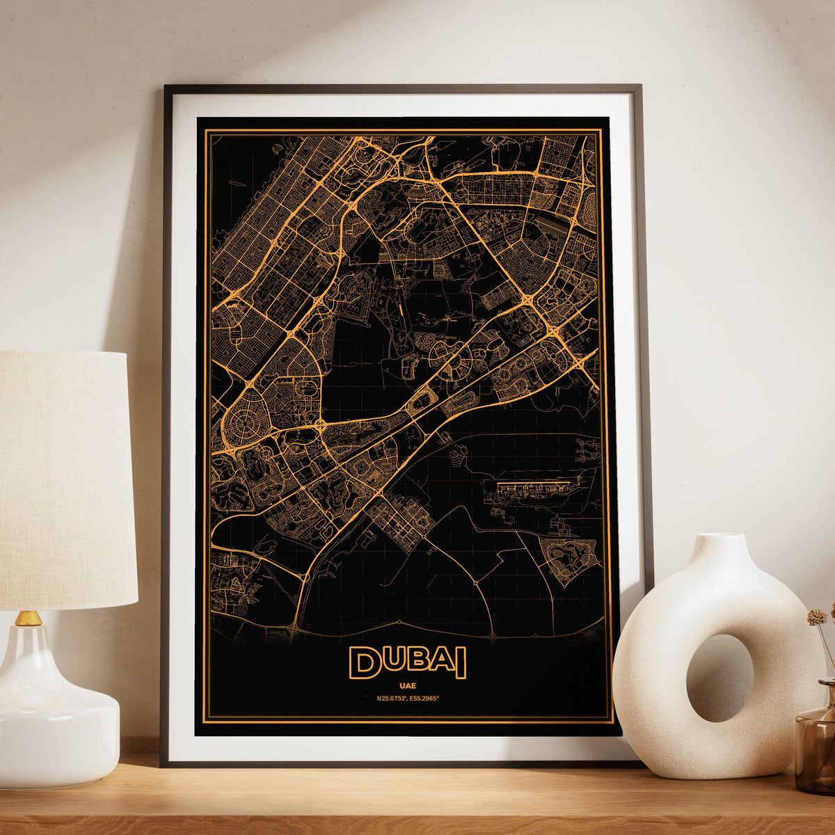 Dubai Phosphor Map Poster - Amber CRT
