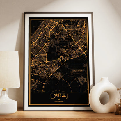 Dubai Phosphor Map Poster - Amber CRT