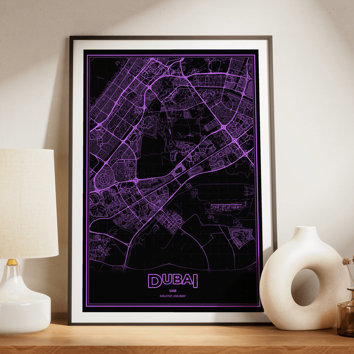 Dubai Phosphor Map Poster - EGA Violet