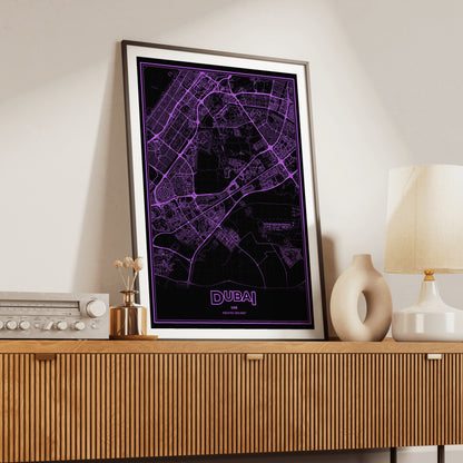 Dubai Phosphor Map Poster - EGA Violet
