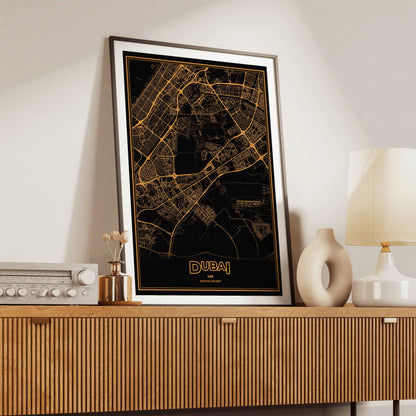 Dubai Phosphor Map Poster - Amber CRT