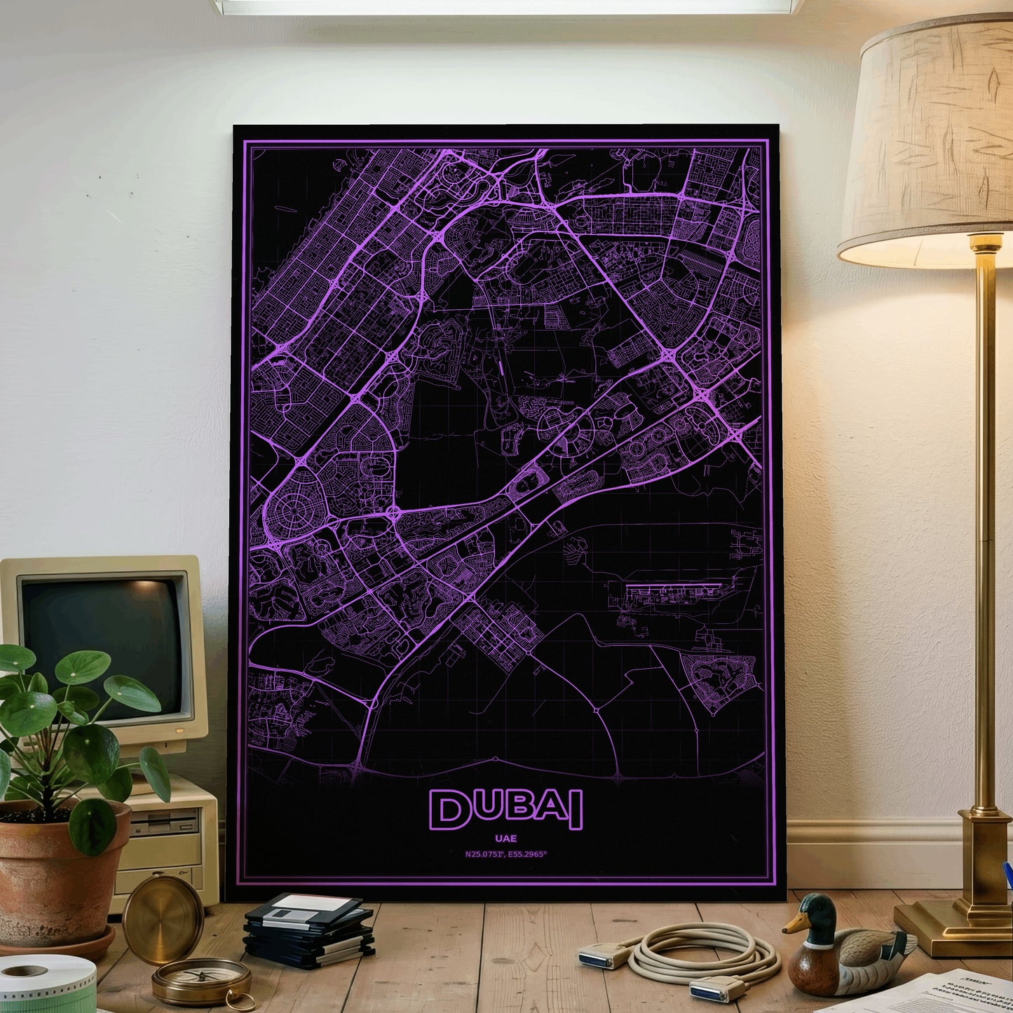 Dubai Phosphor Map Poster - EGA Violet