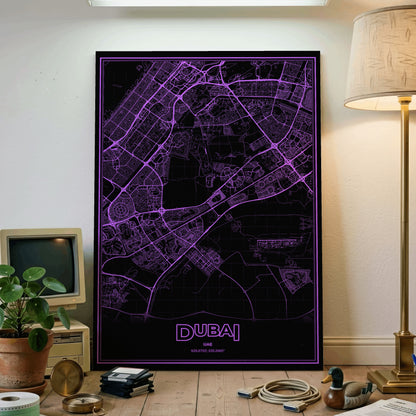 Dubai Phosphor Map Poster - EGA Violet